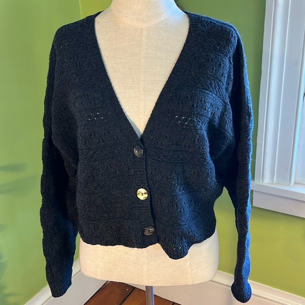 ba&sh black pointelle wool & viscose cardigan